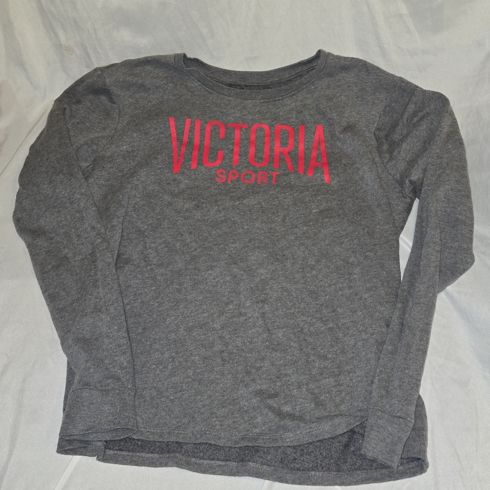 Victoria's Secret Women's Gray Oversized Sweat Shirt with Red Text